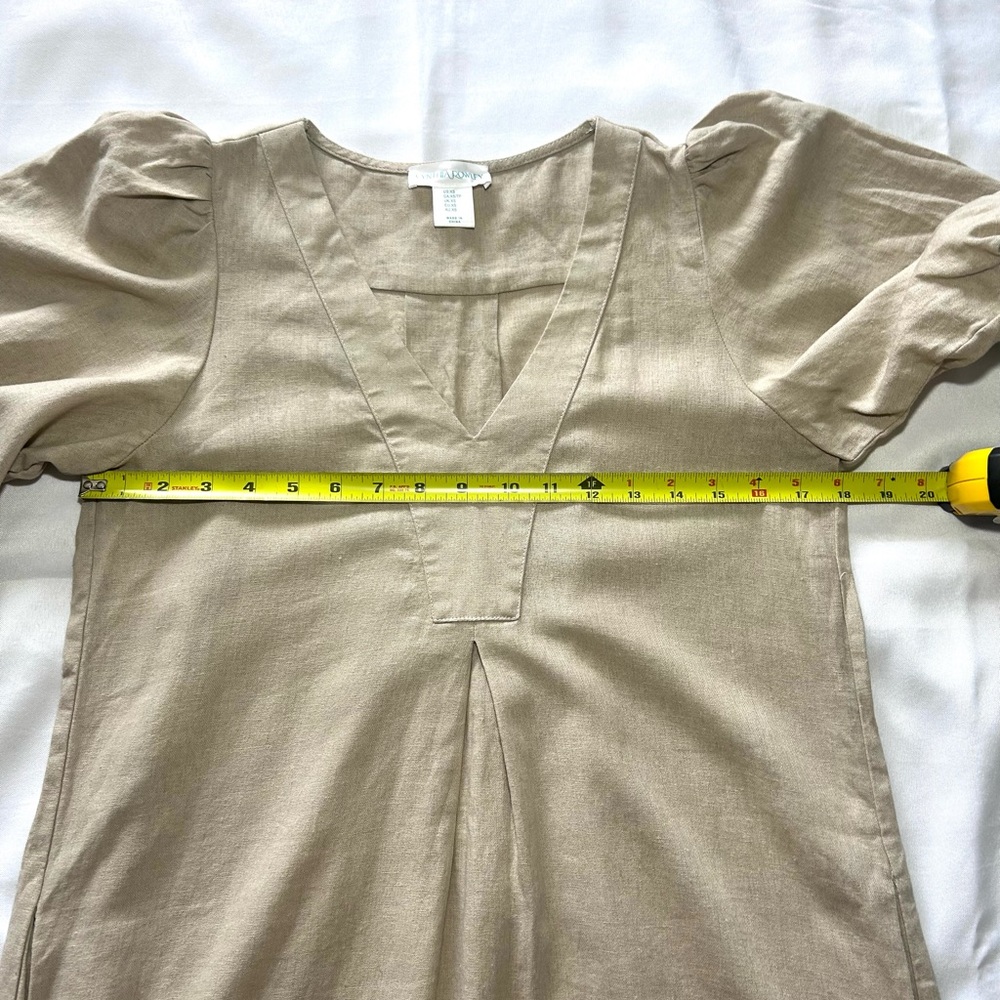 Cynthia Rowley Linen Blend Beige V‑Neck Puff Sleeve Mini Dress Sz XS - Picture 6 of 8